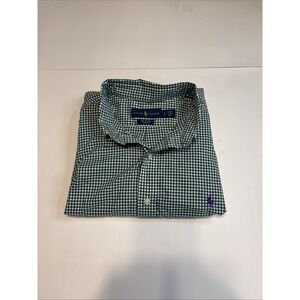 Ralph Lauren Performance Shirt Mens Large Green Plaid Classic Fit Button Up Pony
